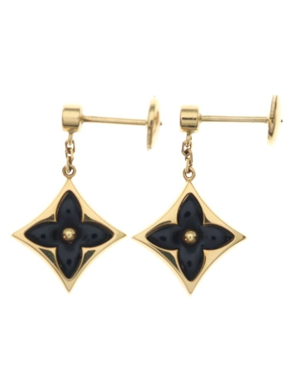 Louis Vuitton Star Blossom BB Earrings Diamond Onyx 18k Yellow Gold Black